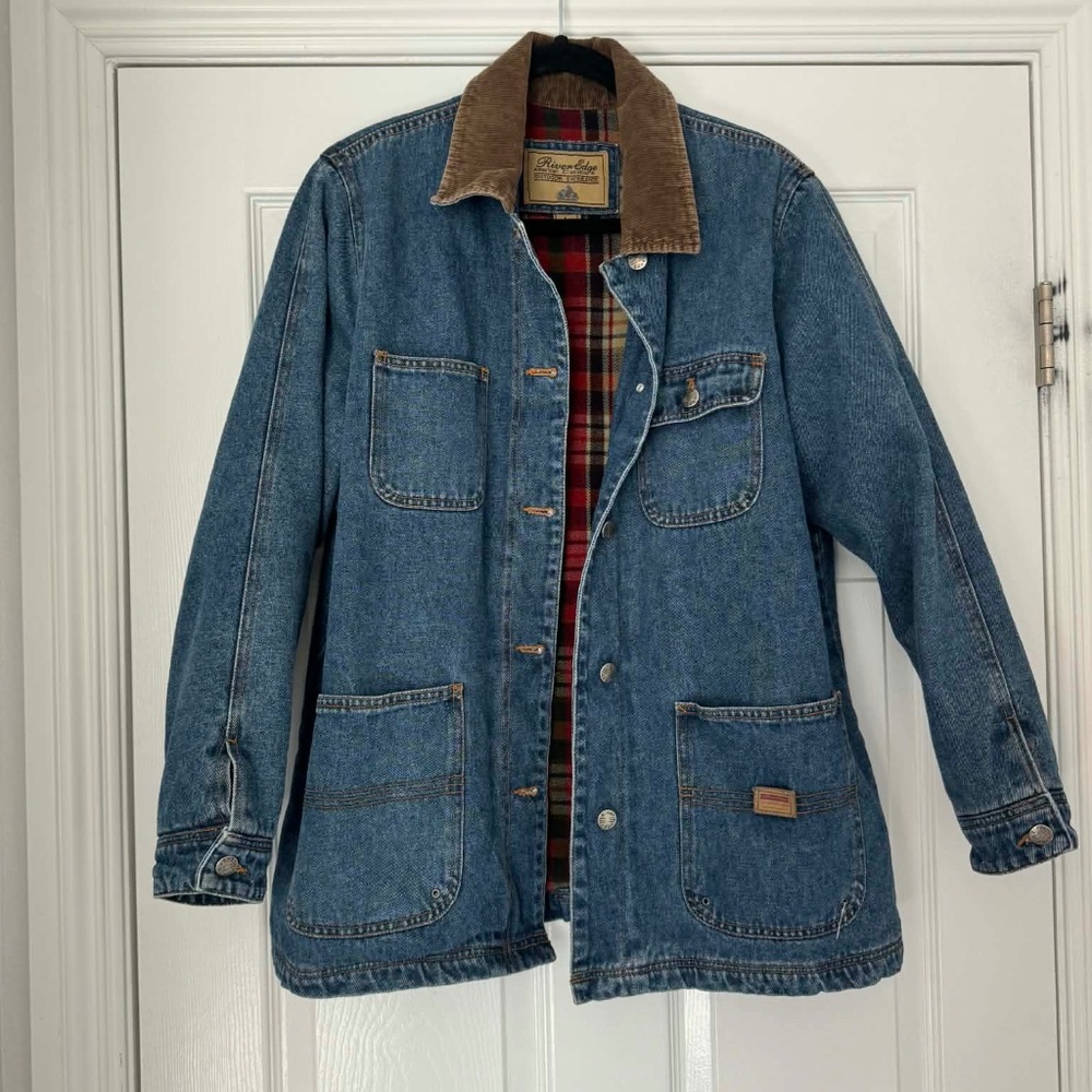 Vintage Denim Chore Jacket with Corduroy Collar - Doen 90s Style
